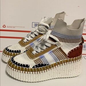 Chloe Nama Wedge Stylish Multicolor Knit Sneaker US size 7.5